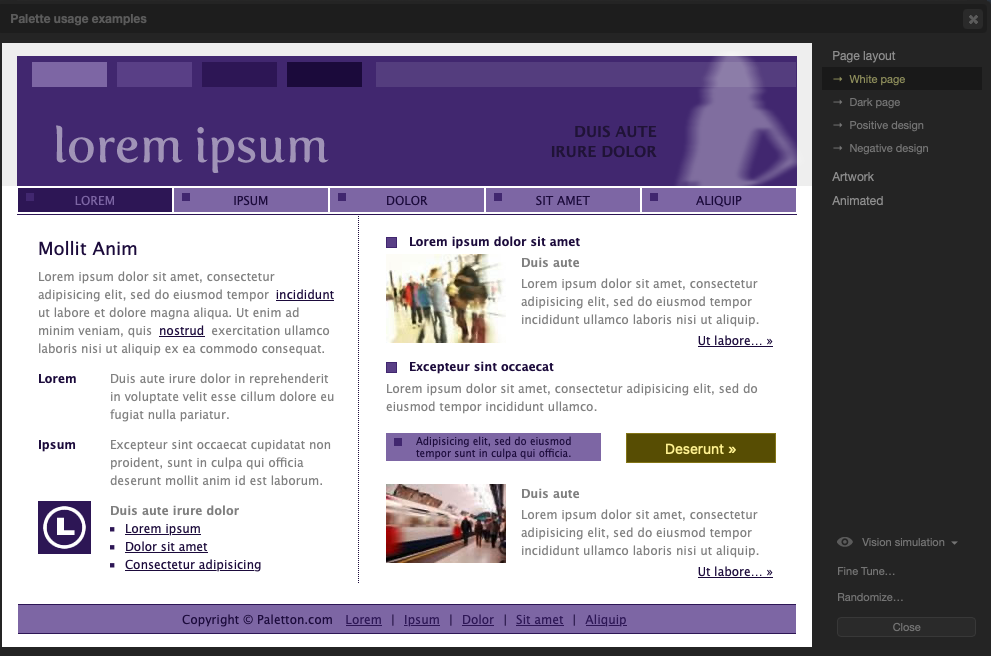 Paletton's example page rendered on a white background using the purple and gold palette